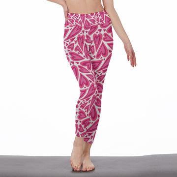 High Waist Leggings for Women – Vibrant Pink Heart Pattern | Side Stitch Closure