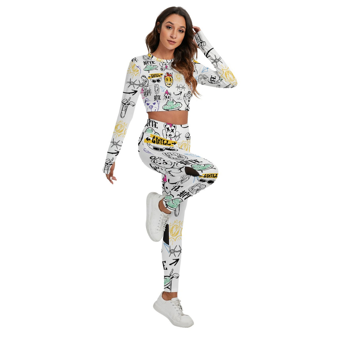 Graffiti Edge Activewear Set With Backless Top And Leggings