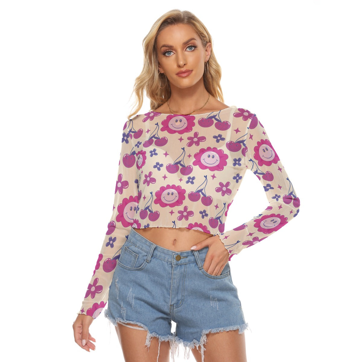 Joyful Blossom Long Sleeve Crop Top