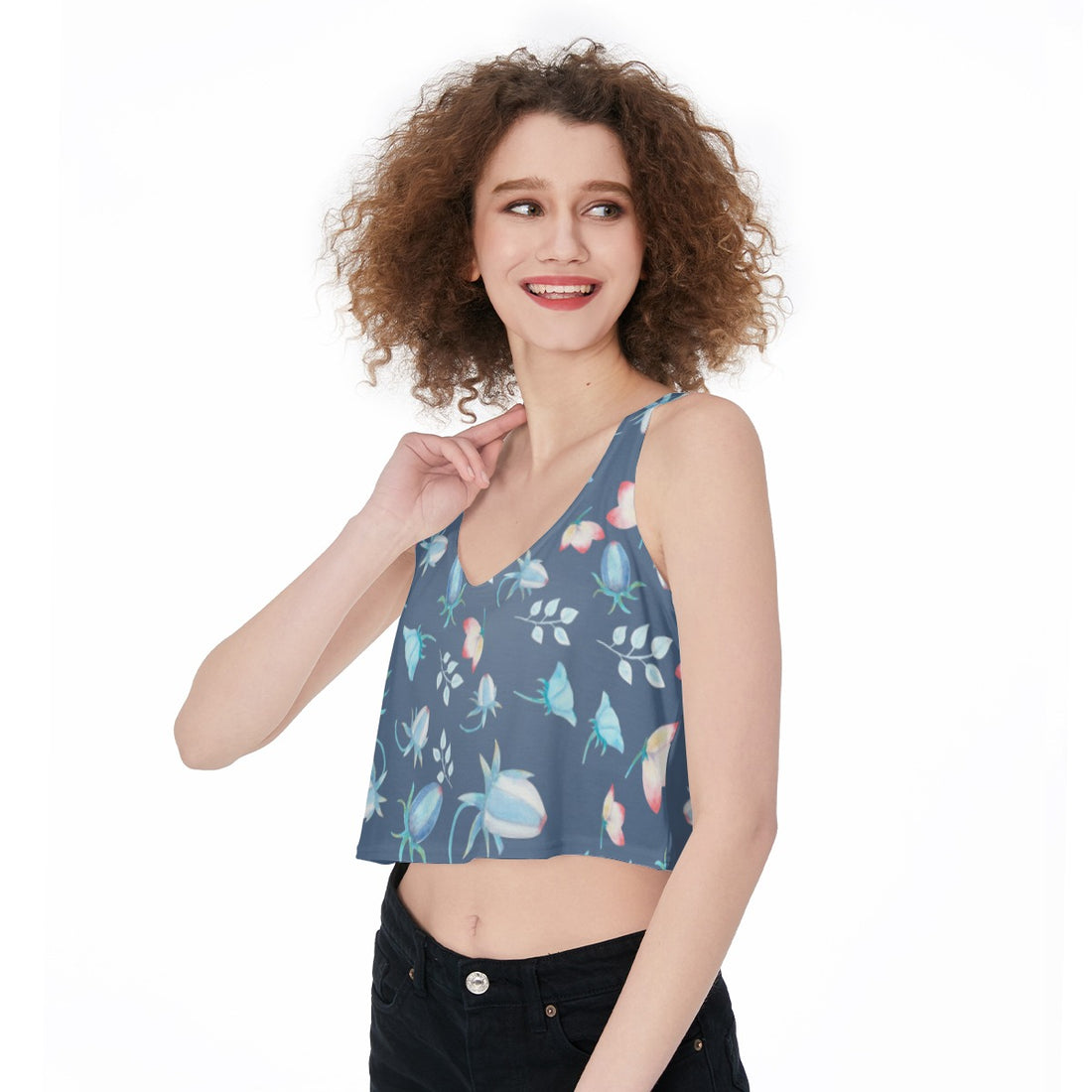 Midnight Blossom Crop- Tank Top