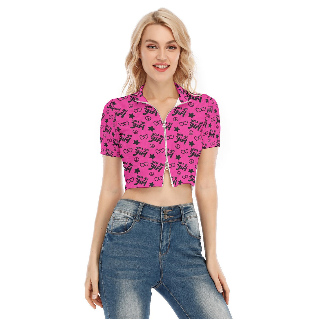 Empower Chic Short Sleeve T-shirt With Two-way Zipper