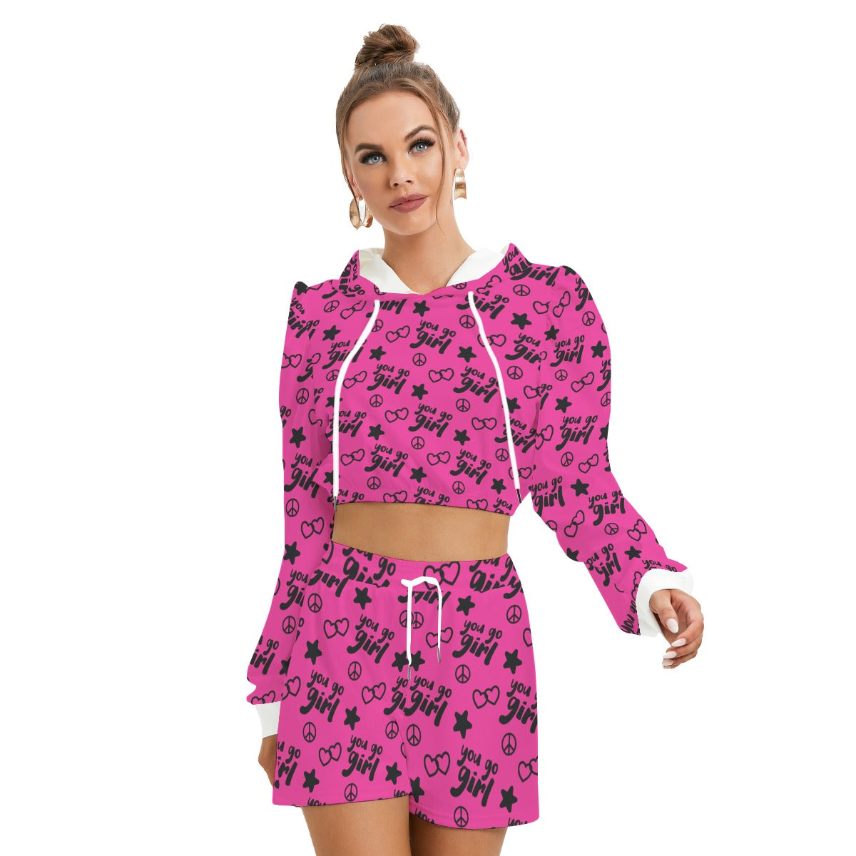 Women's Hoodie and Shorts Set with Empowering 'You Go Girl' Prints – Stylish & Comfortable