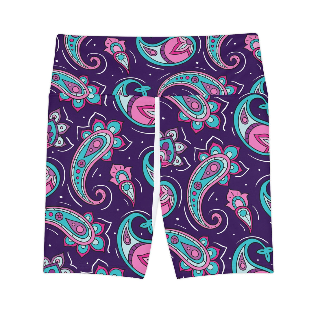 Purple Paisley High-Waisted Sports Shorts – Bold and Comfortable Women's Activewear