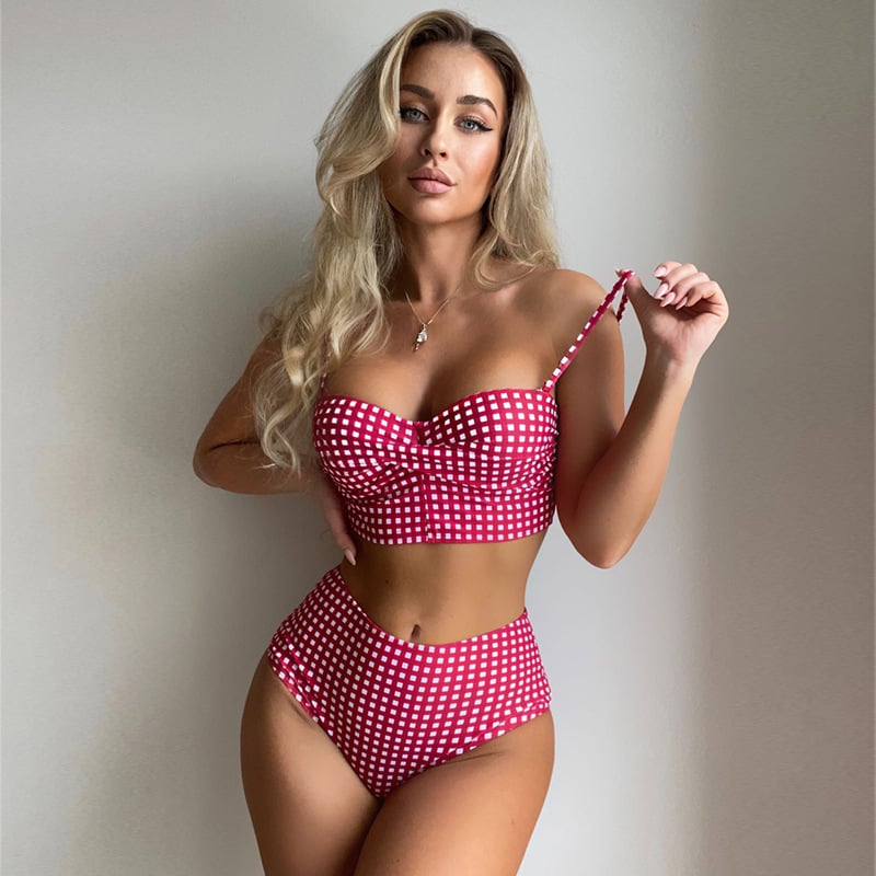 Plaid two piece high waisted  Bikini Swimsuit - Picture 1 / S