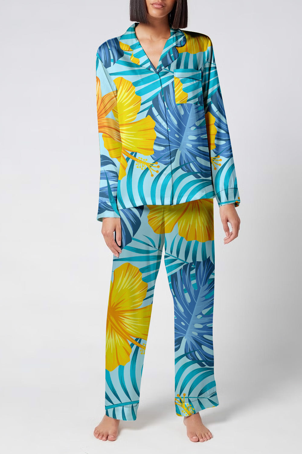 Blue Tropica – Hibiscus Breeze Satin Pajama Set
