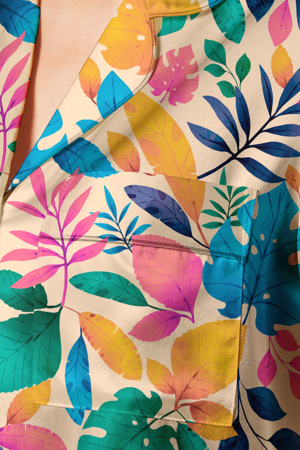 Botanical Carnival – Colorful Tropical Leaf Satin Pajama Set