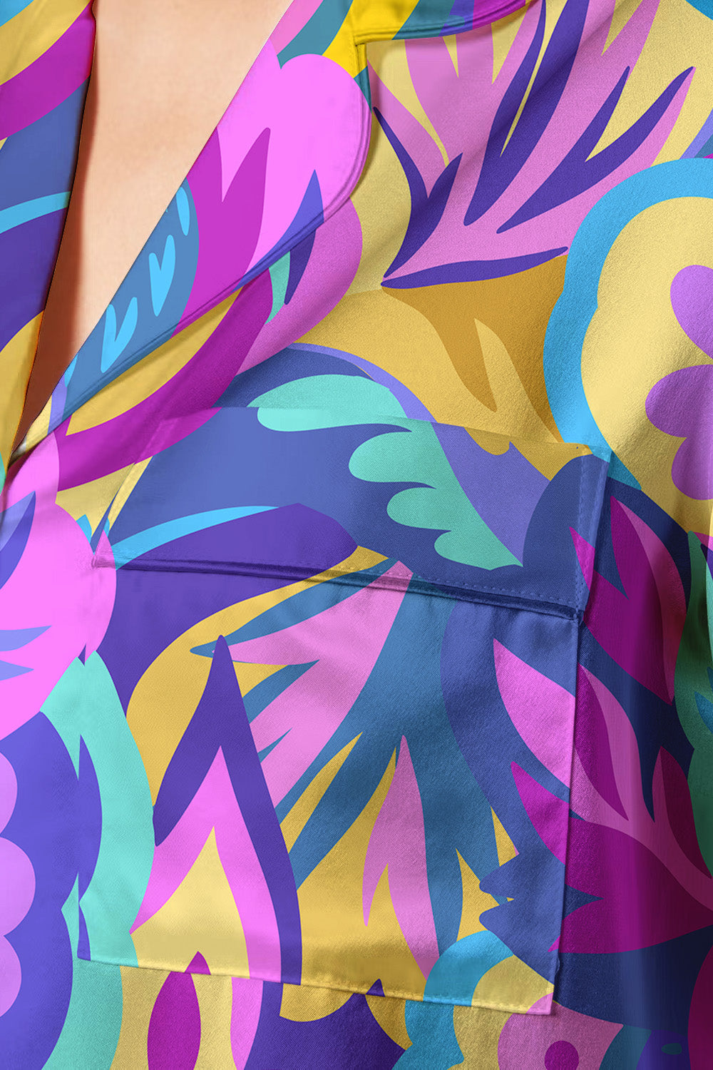 Electric Bloom – Retro Floral Print Satin Pajama Set