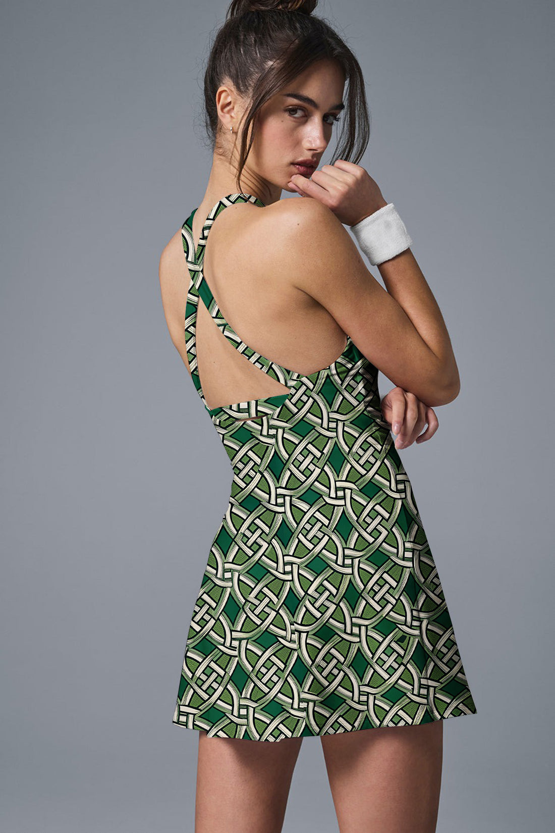 Green Geometric Tennis Dress - Sleek Athletic Style for Women