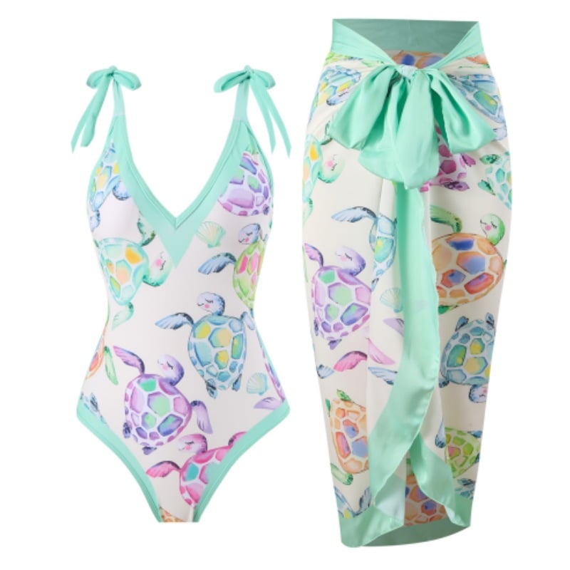 Animal printed one piece Swimsuit Set - As shown / S