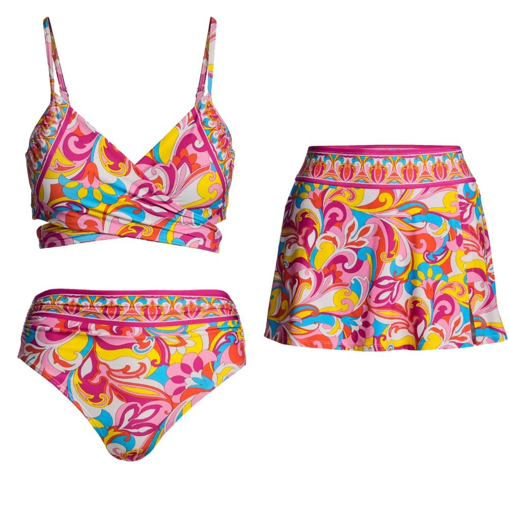84Volt  Floral Print Bikini Skirt Swimsuit Set - As shown / S