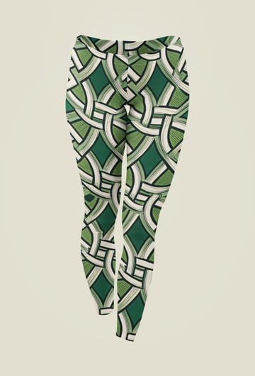 Green Geometric Women Leggings | Side Stitch Closure