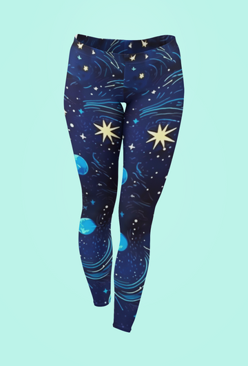 Galactic Glow Long Women Leggings | Side Stitch Closure