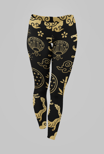 Golden Dragon Luxe Leggings - Oriental Elegance Meets Comfort