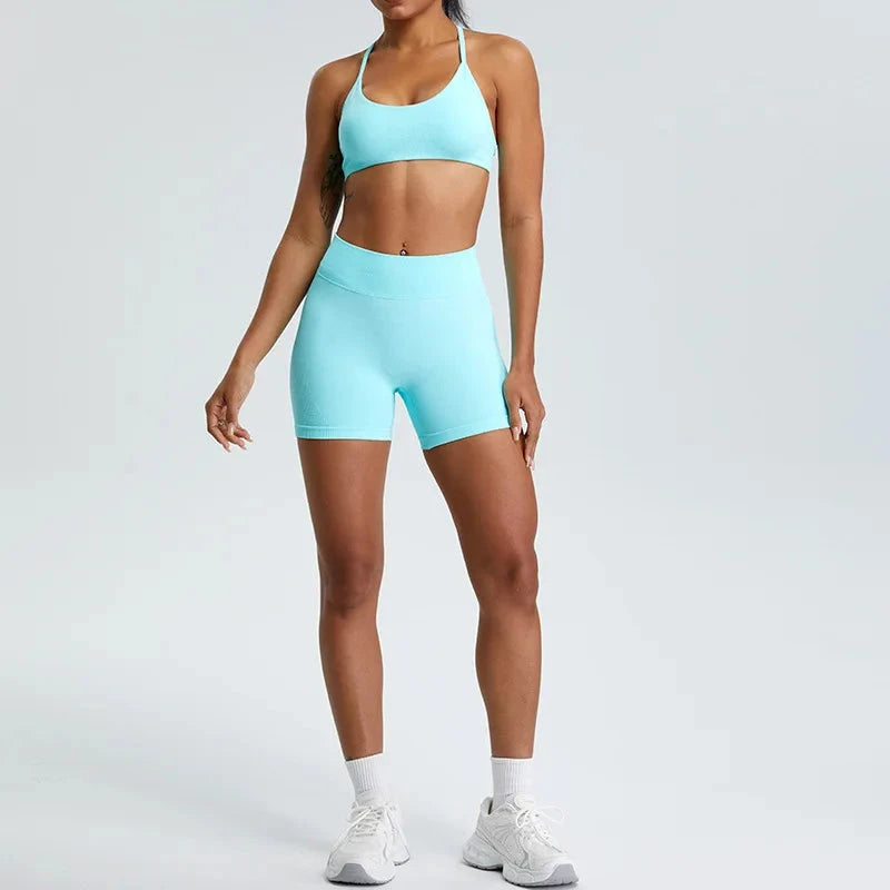 Womens Seamless Ribbed High-Waist Fitness Shorts