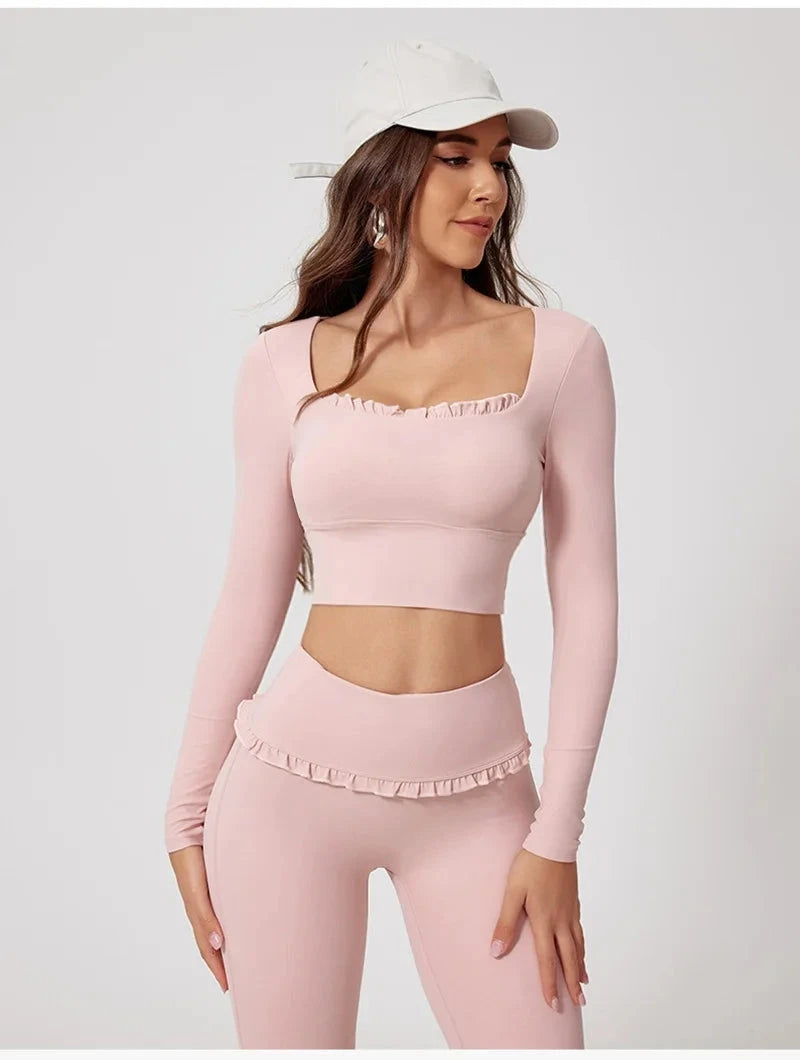 Frill Fit Long Sleeve Sports Bra for Yoga, Gym & Running