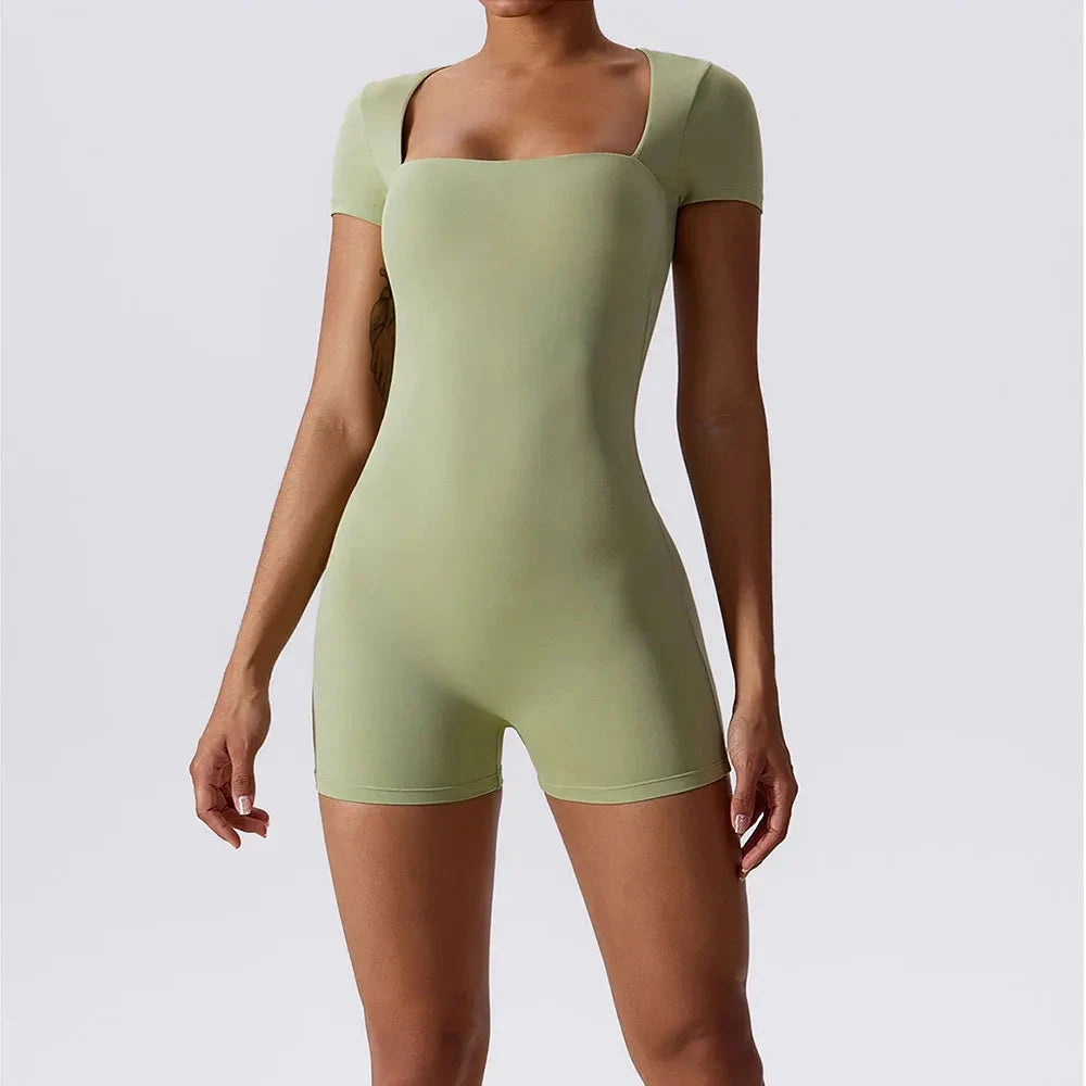 Sculpting Square Neck Jumpsuit for Women - Activewear Fitness Romper