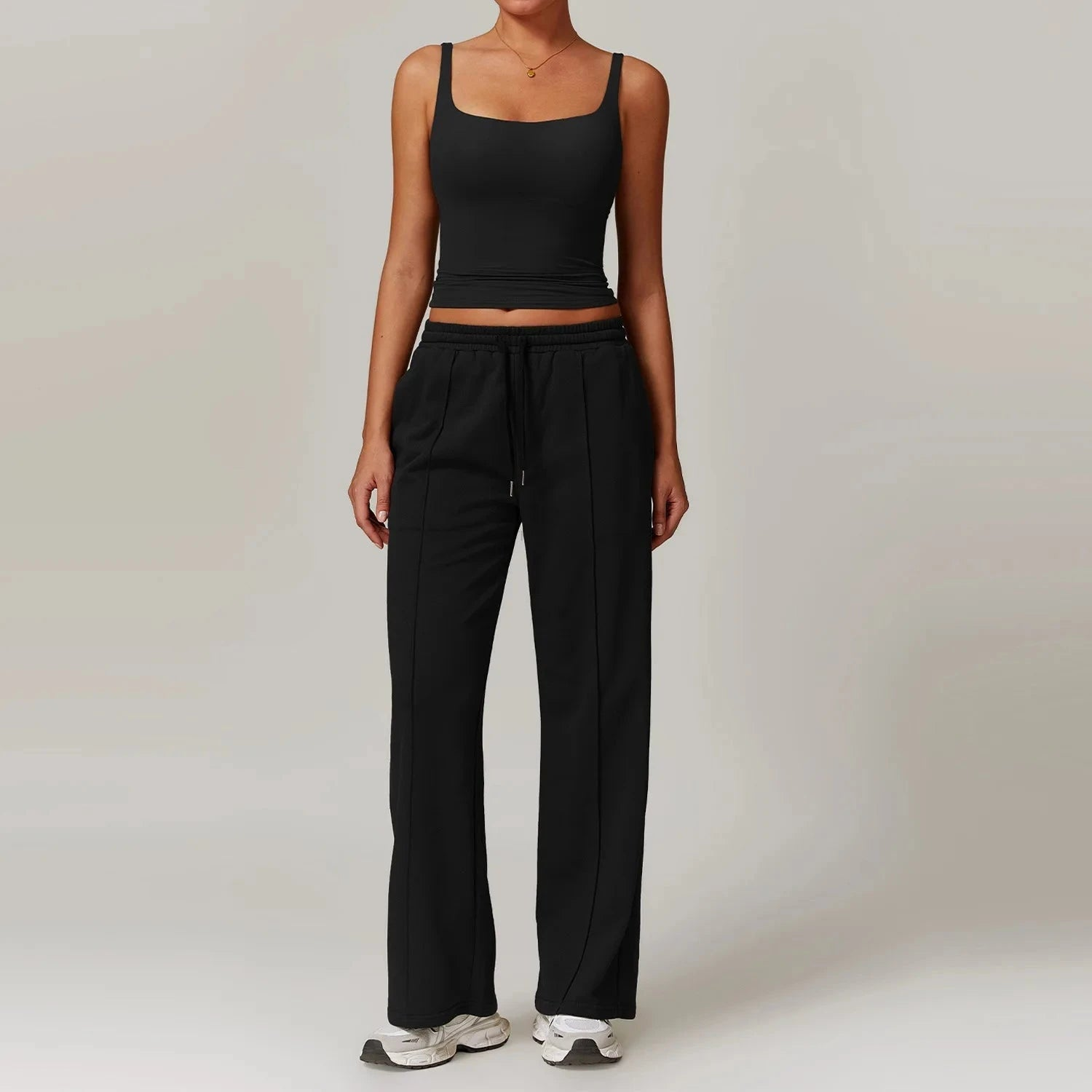 Womens Athletic Gym Set with High-Waist Leggings and Crop Top