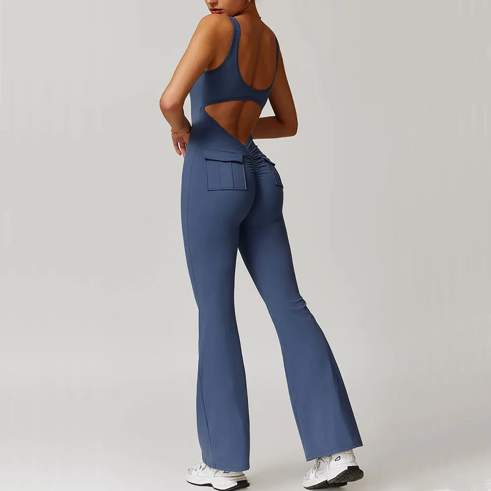 Flared Pocket Jumpsuit in Various Colors for Women