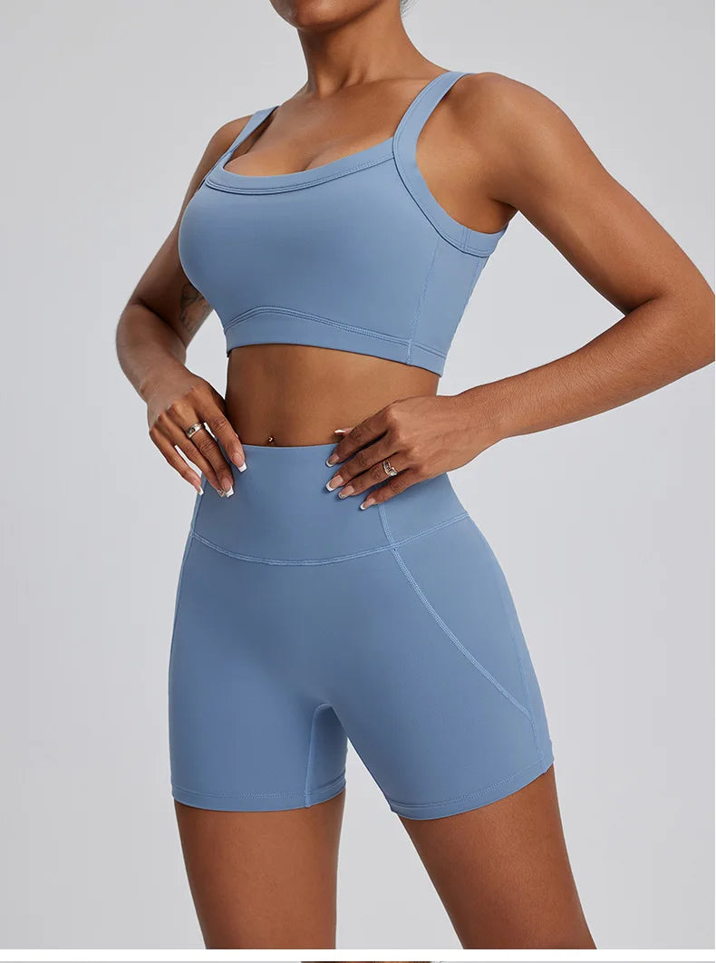 Athletic Gym Set with Shorts and Sports Bra