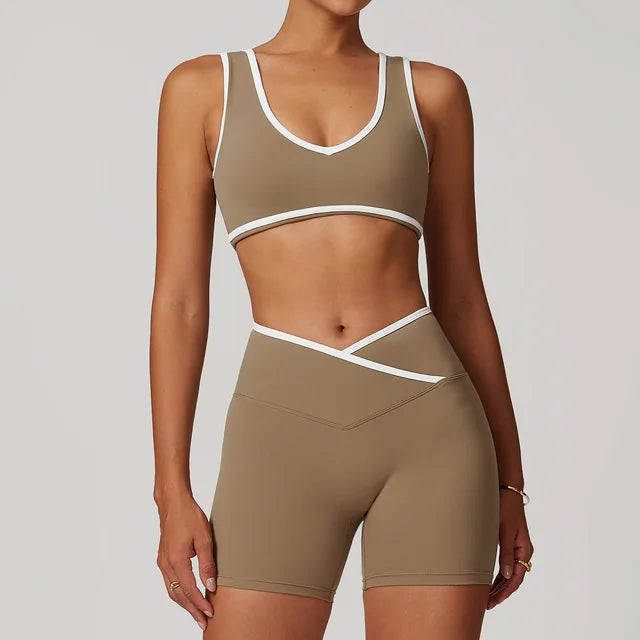 Womens Workout Gym Bra and Shorts Set