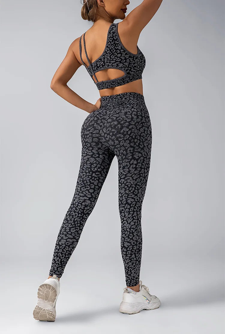 Leopard Print Seamless Gym Bra Set