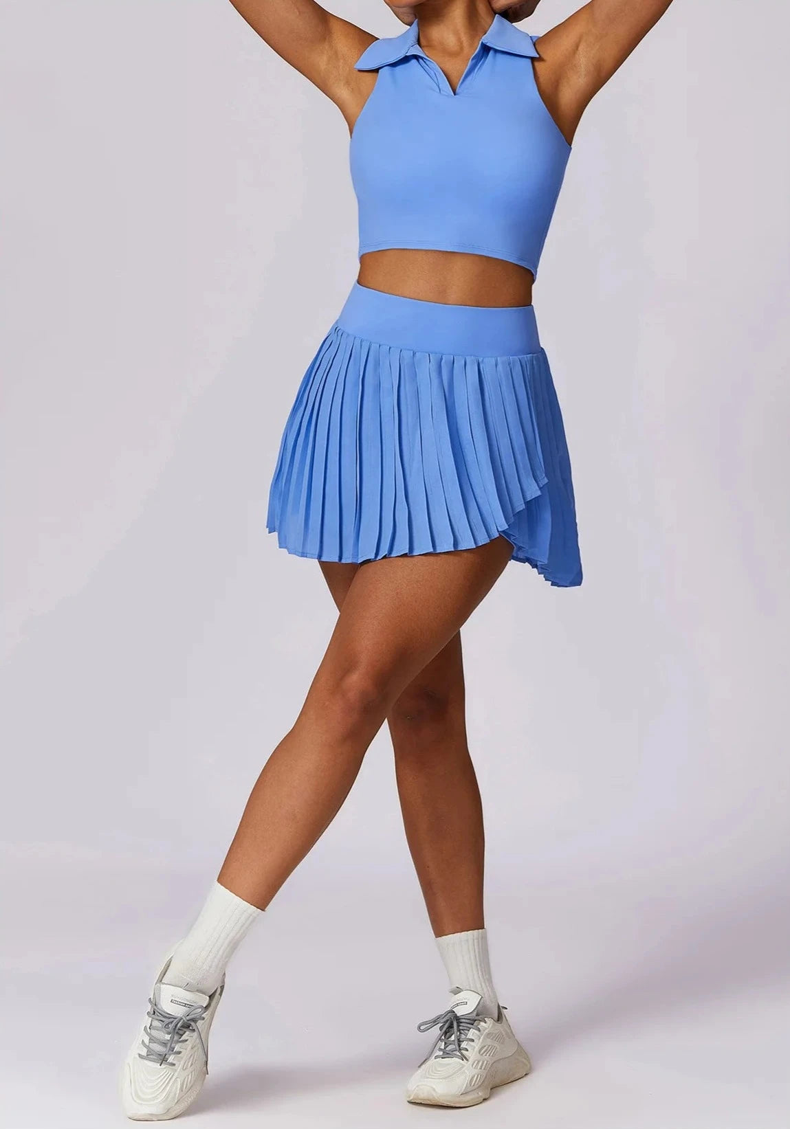 Breathable Tennis Skirt and Top Set for Women - Sky Blue