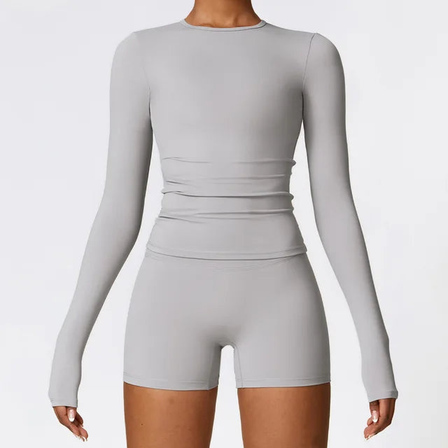 Breathable Long Sleeve Fitness Top - Frosty Grey