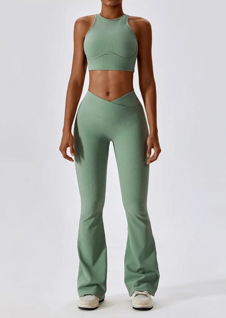 Womens High Waist Yoga Leggings and Racerback Top Set - Quick Dry and Hip Lifting