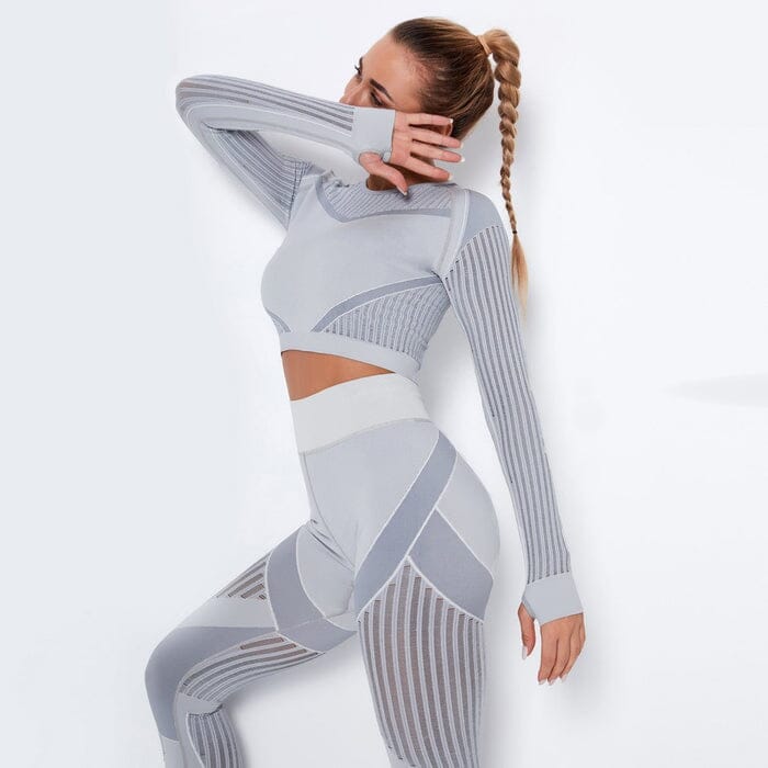 Womens Mesh Seamless Leggings and Top Set - Active Wear Workout Outfit