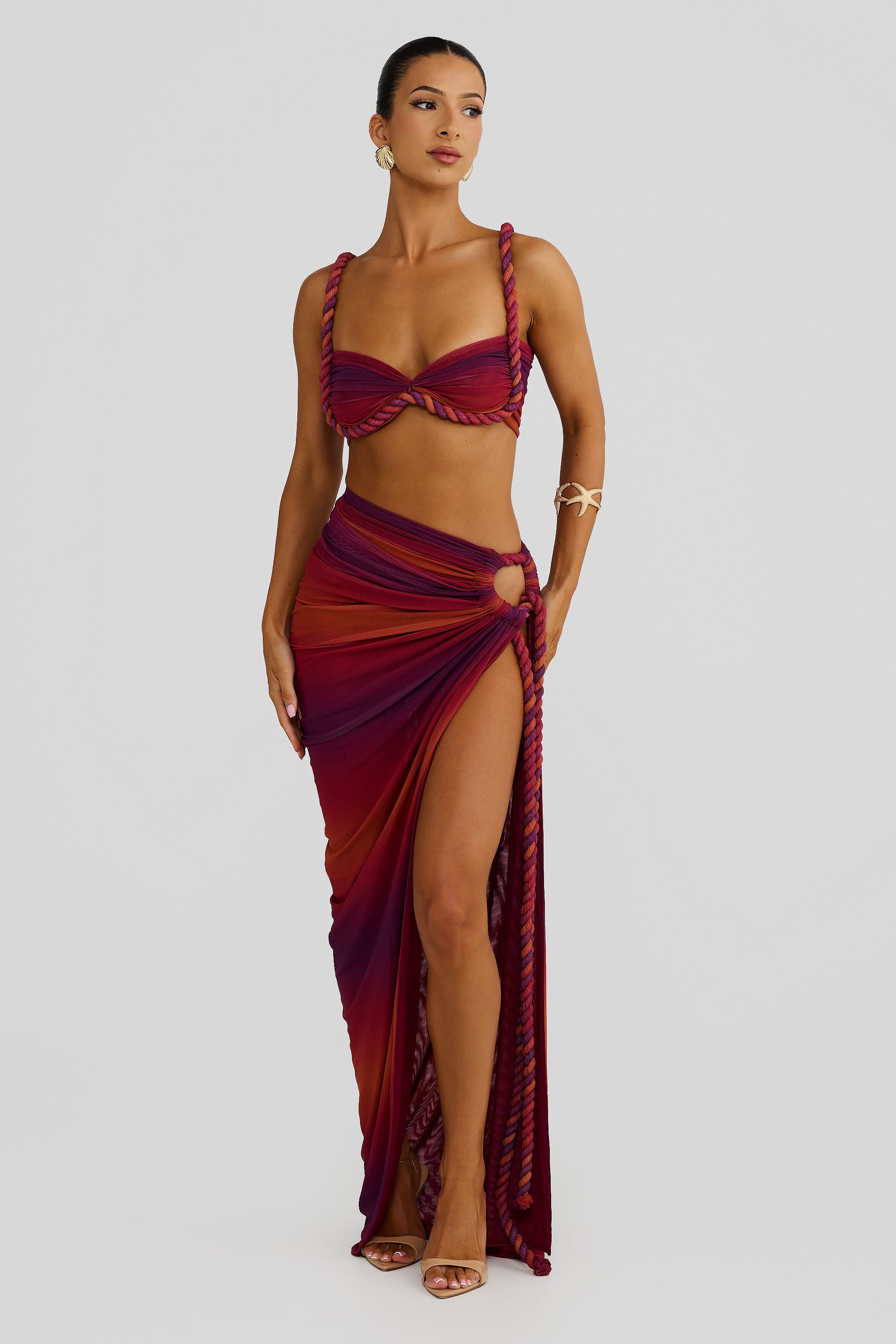 Braided Suspender Swimsuit Set in Wine Red
