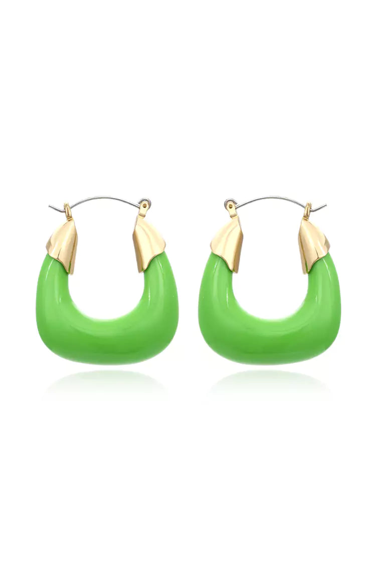 Green Resin U-Shaped Earrings - Retro Acrylic Design