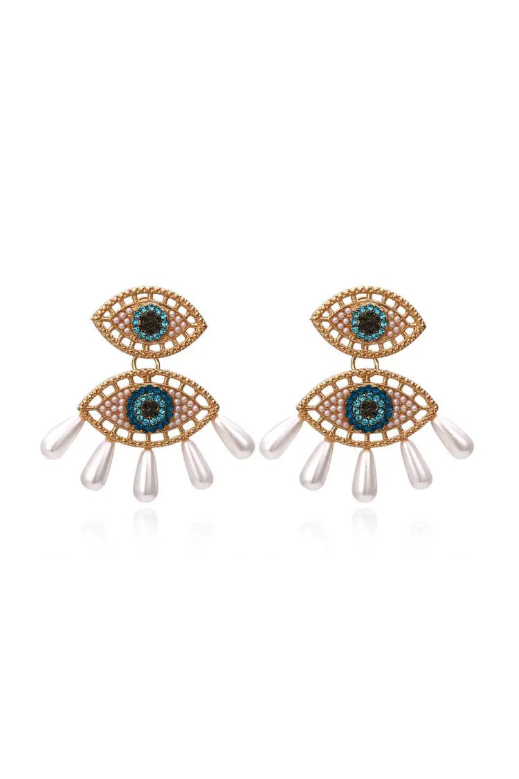 Pearl Drop Earrings with Devils Eye Design