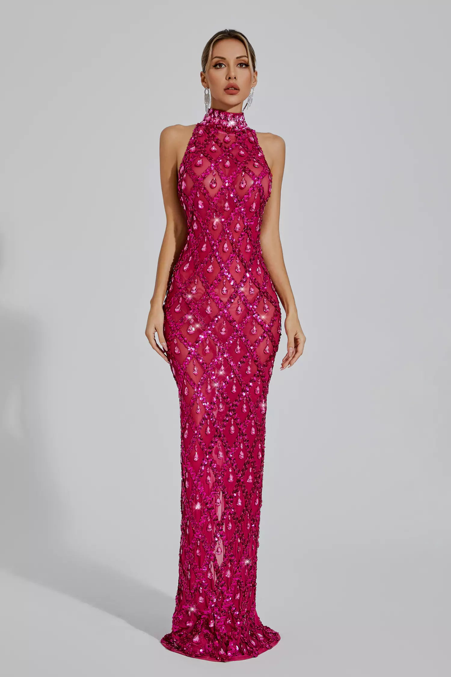 Rose Red Diamond Sleeveless Maxi Dress