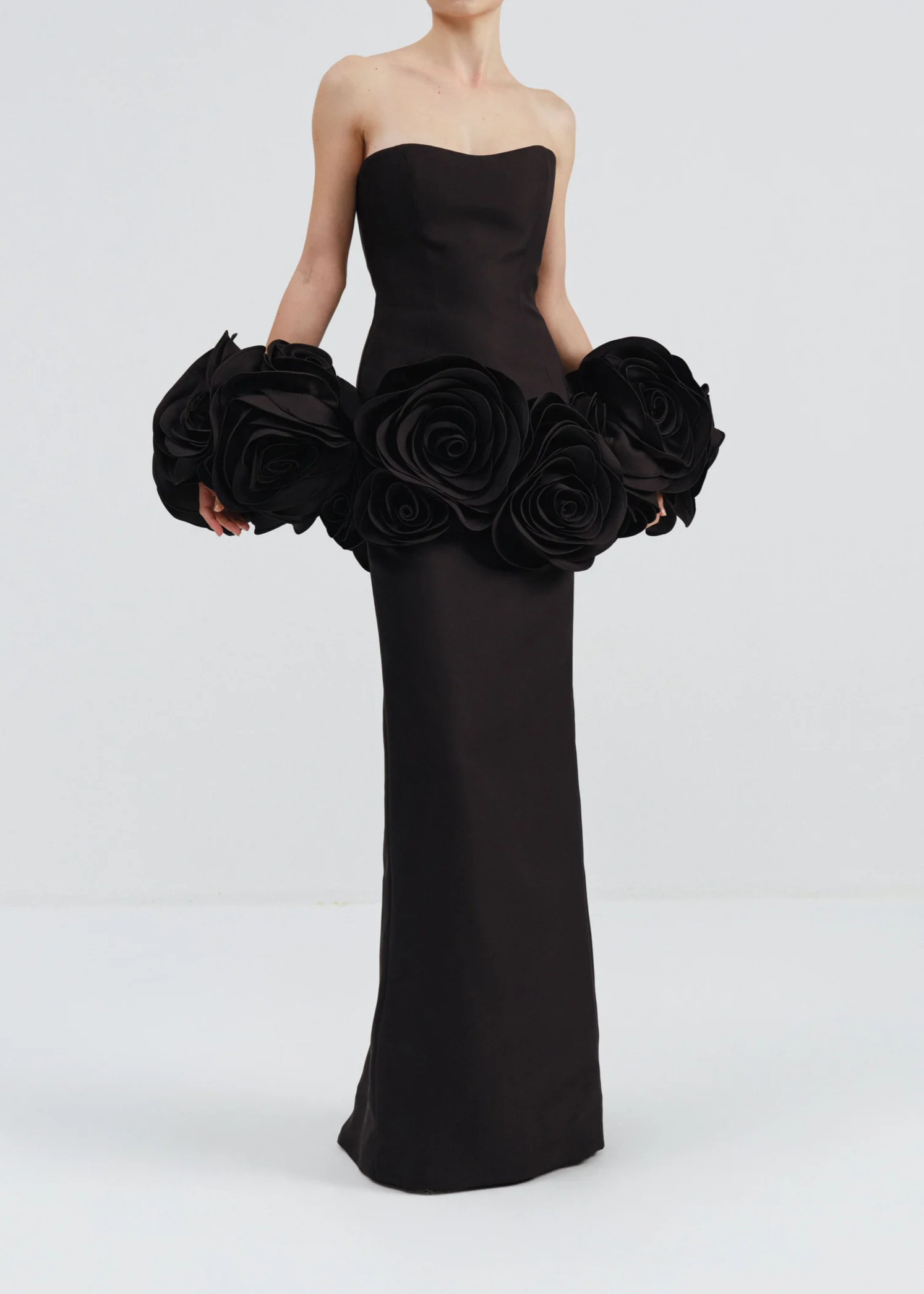 Black Floral Strapless Maxi Dress - Premium Quality