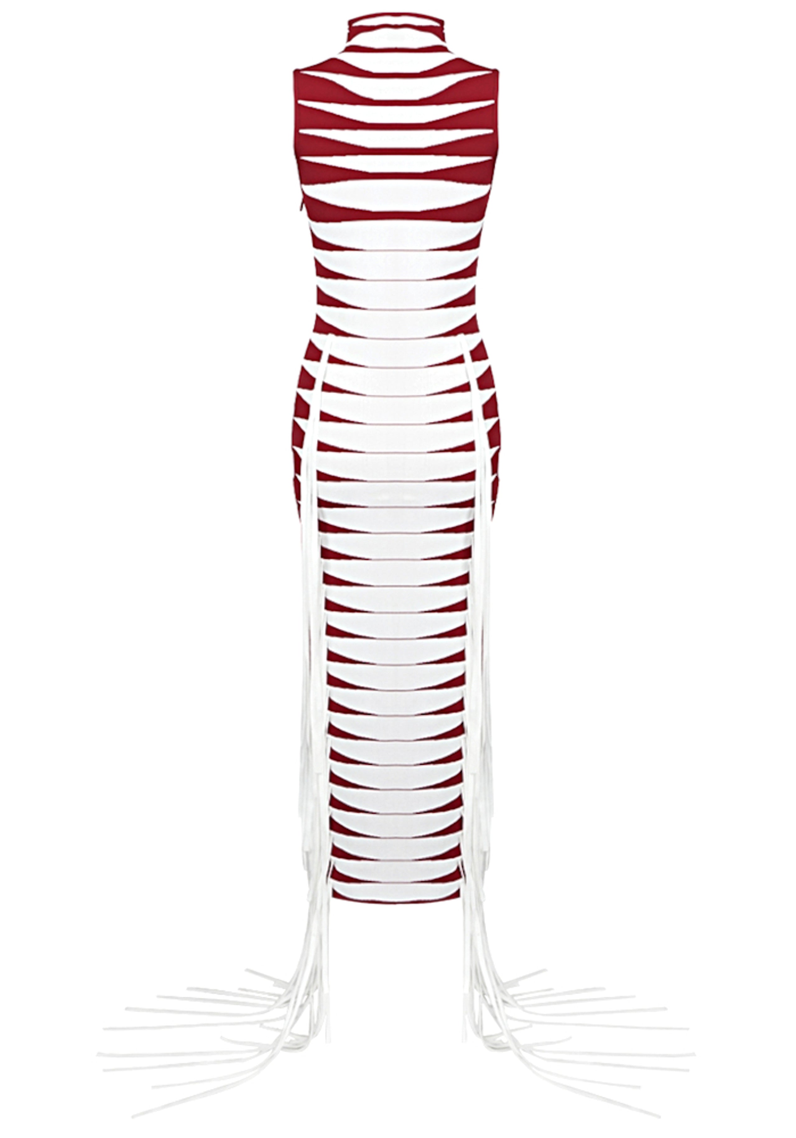 White Red Geometric Tassel Maxi Dress