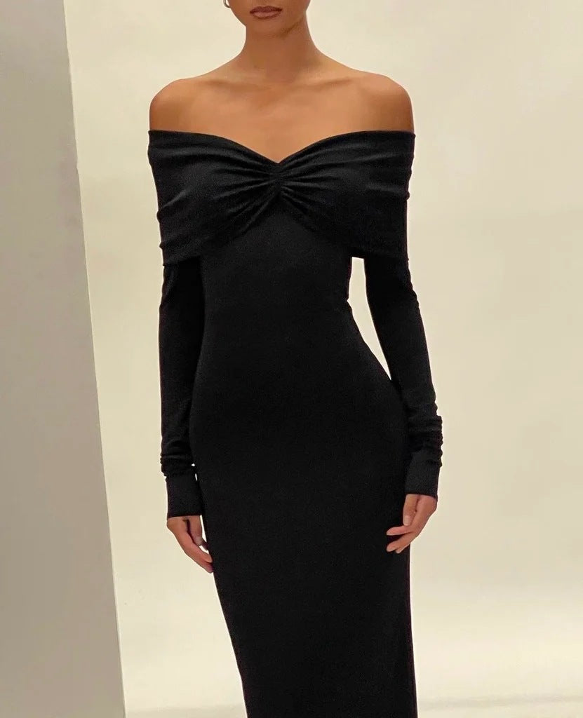 Black Off-The-Shoulder Smocked Maxi Dress