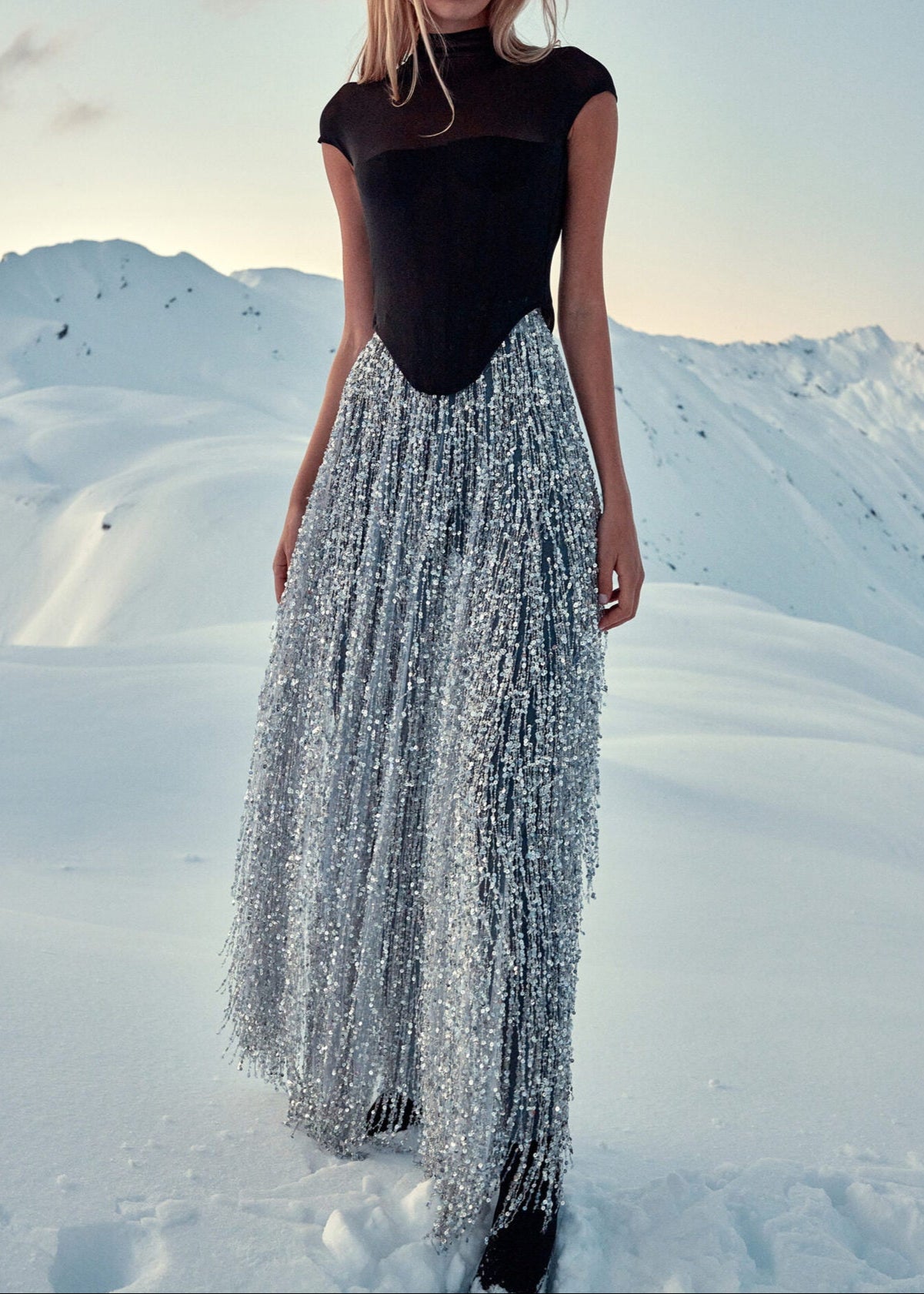 Black Tassel Sequin Maxi Skirt Set