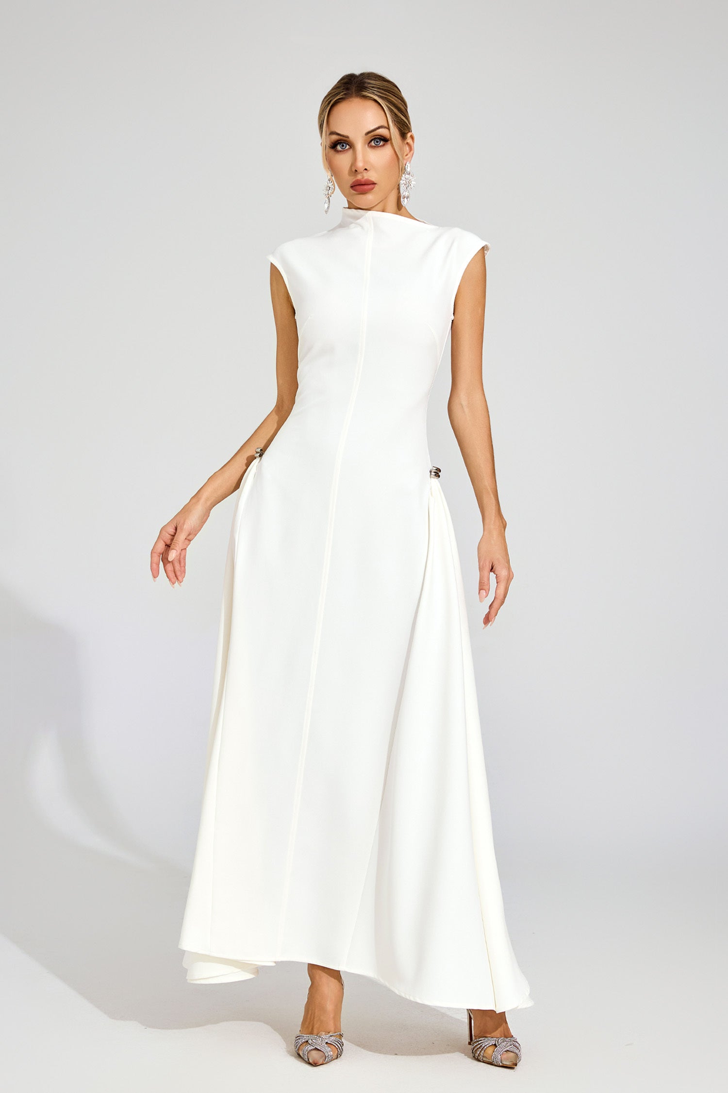 White Sleeveless Maxi Dress with Irregular Hem