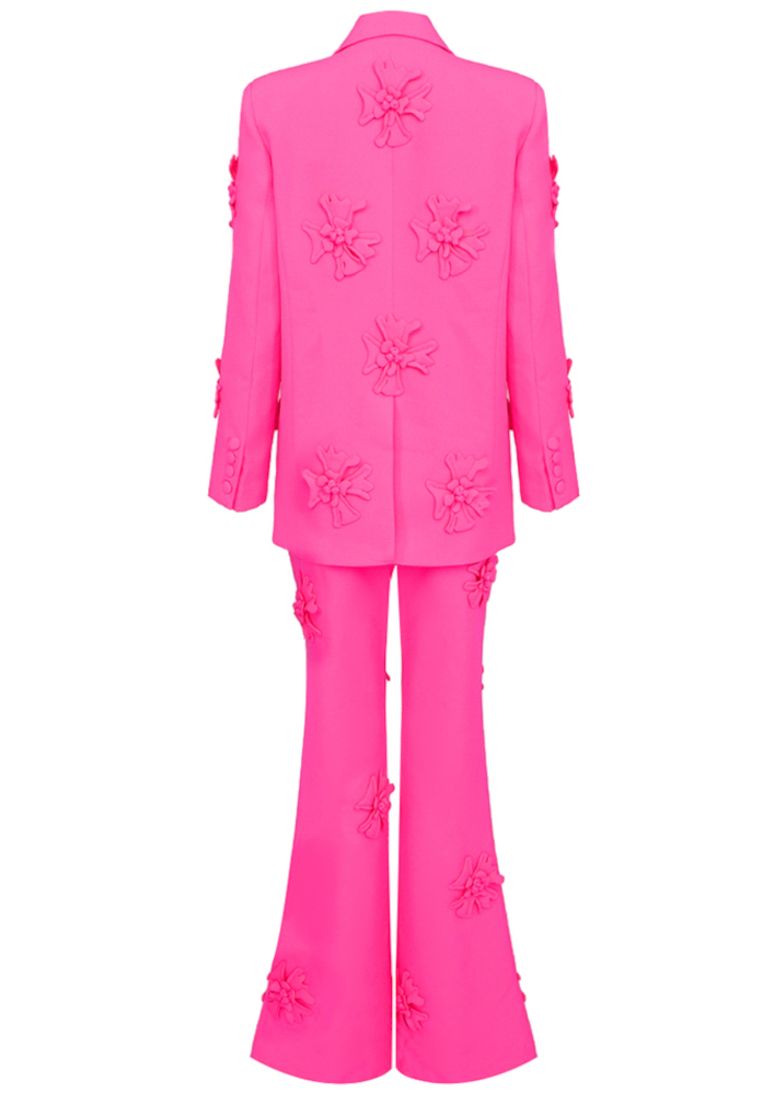 Pink Floral Detail V-Neck Maxi Dress with Long Sleeves