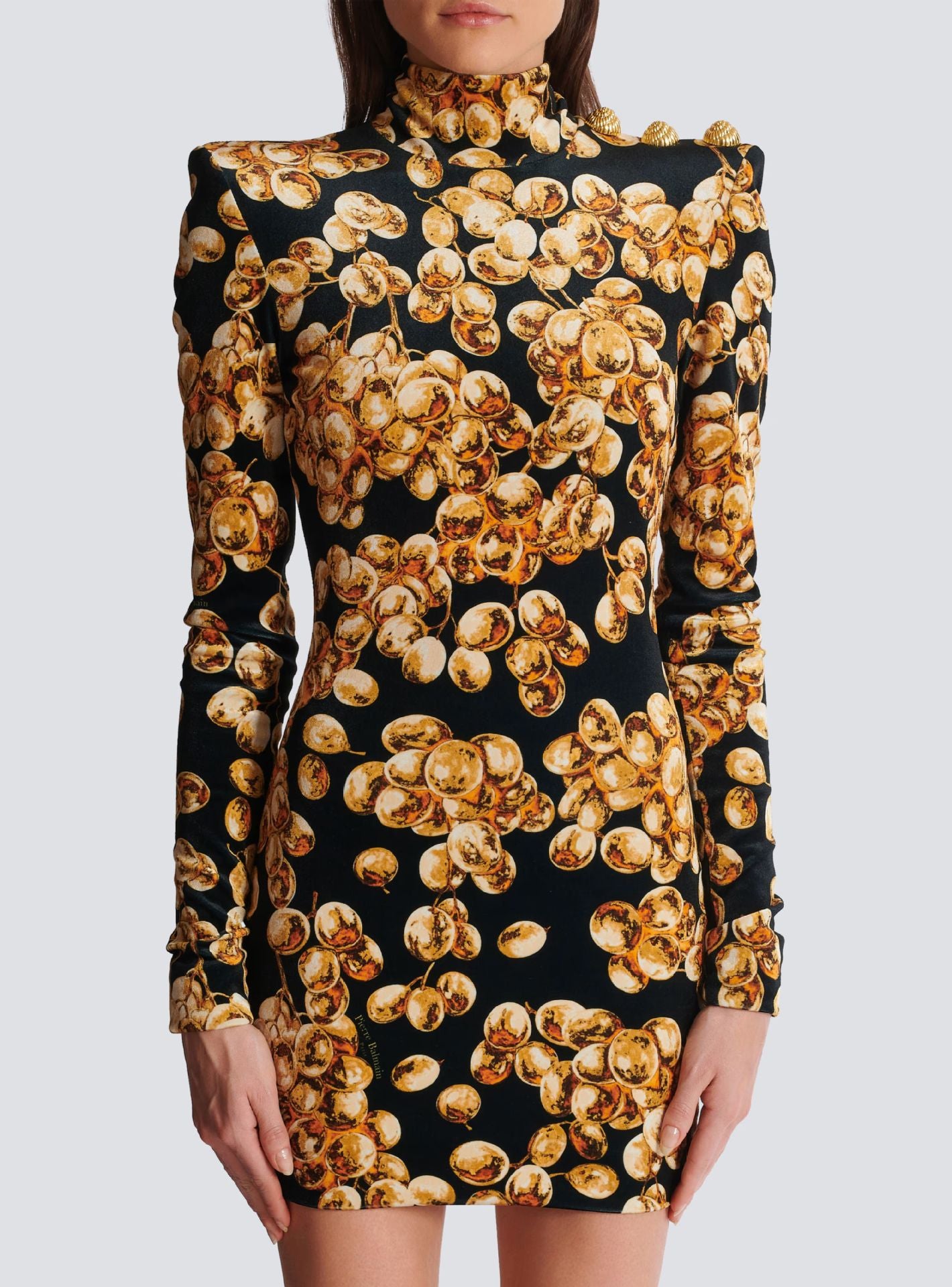 Gold Velvet Mini Dress with Unique 3D Pattern