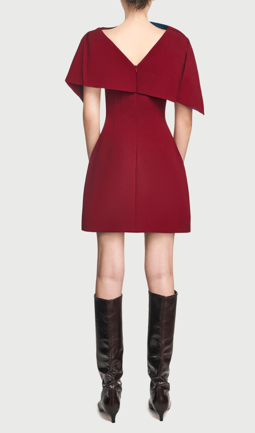 Burgundy Asymmetrical Shoulder Pleat A-line Mini Dress