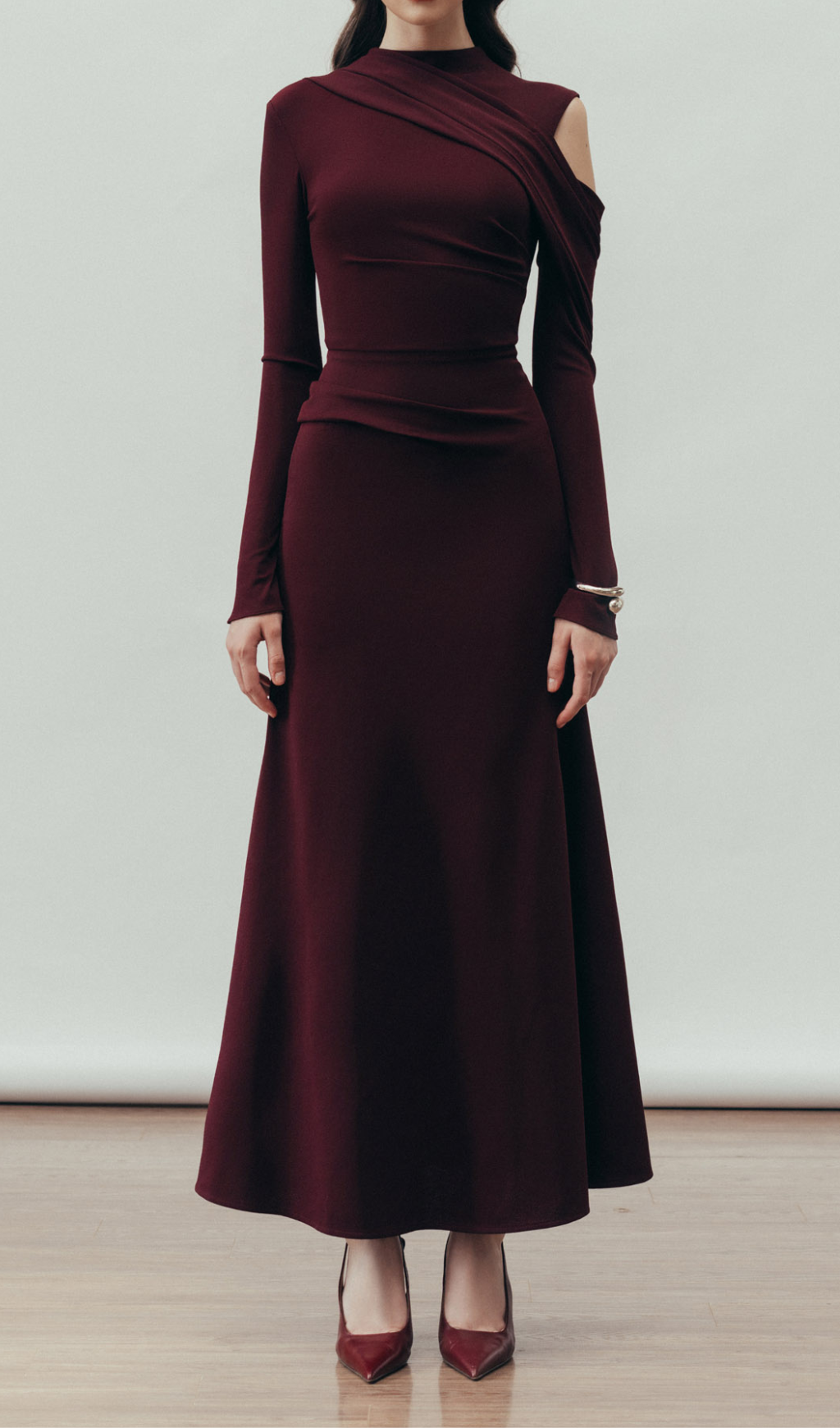 Blackberry Jacquard Draped Mermaid Dress - Elegant Formal Wear