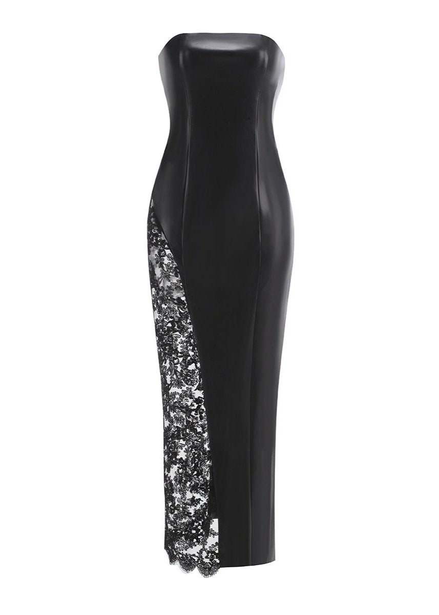 Black Faux Leather Lace Maxi Dress