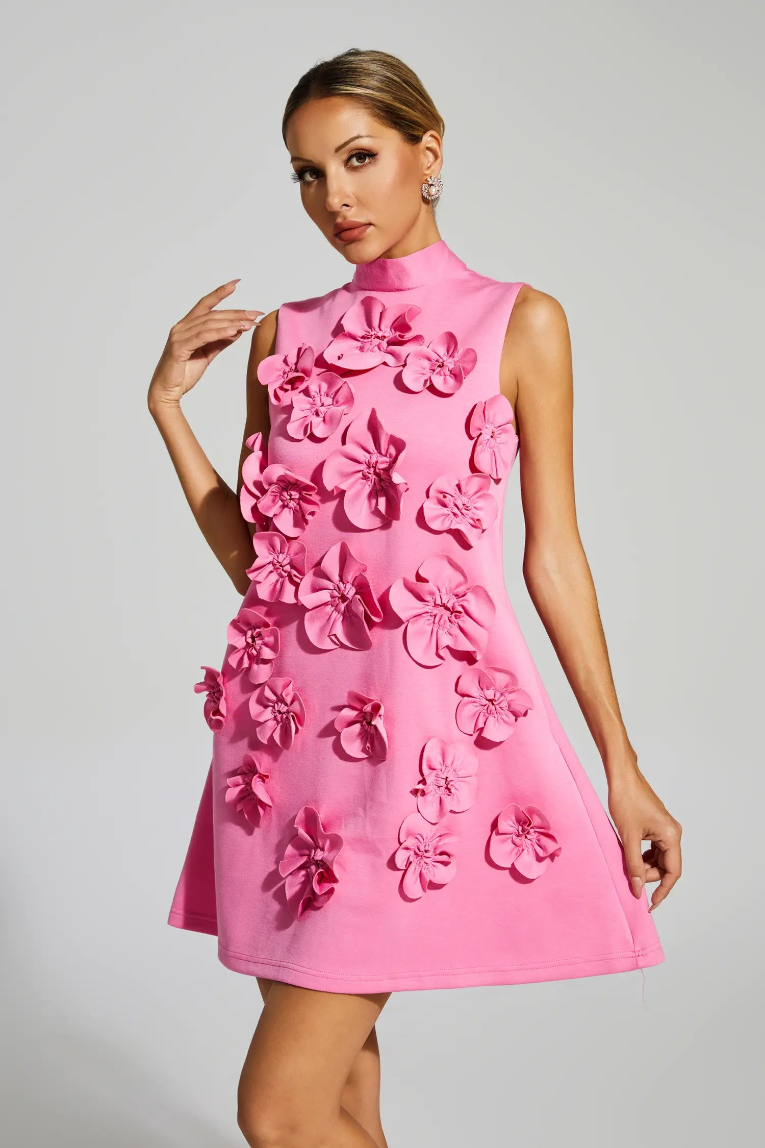 Rose Red Flower Mini Dress - Elegant Sleeveless Design