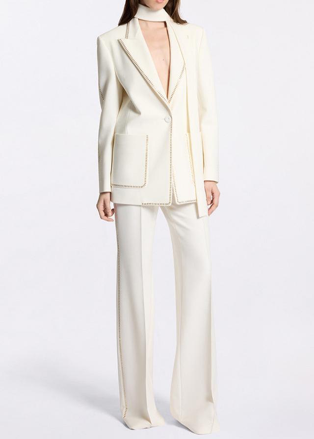 Off-White Wool Crepe Blazer with Scarf Detail | Elegant Dress Blazer