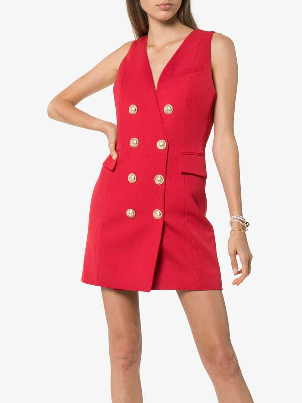 Red Metal Button Double Breasted Sleeveless Mini Dress