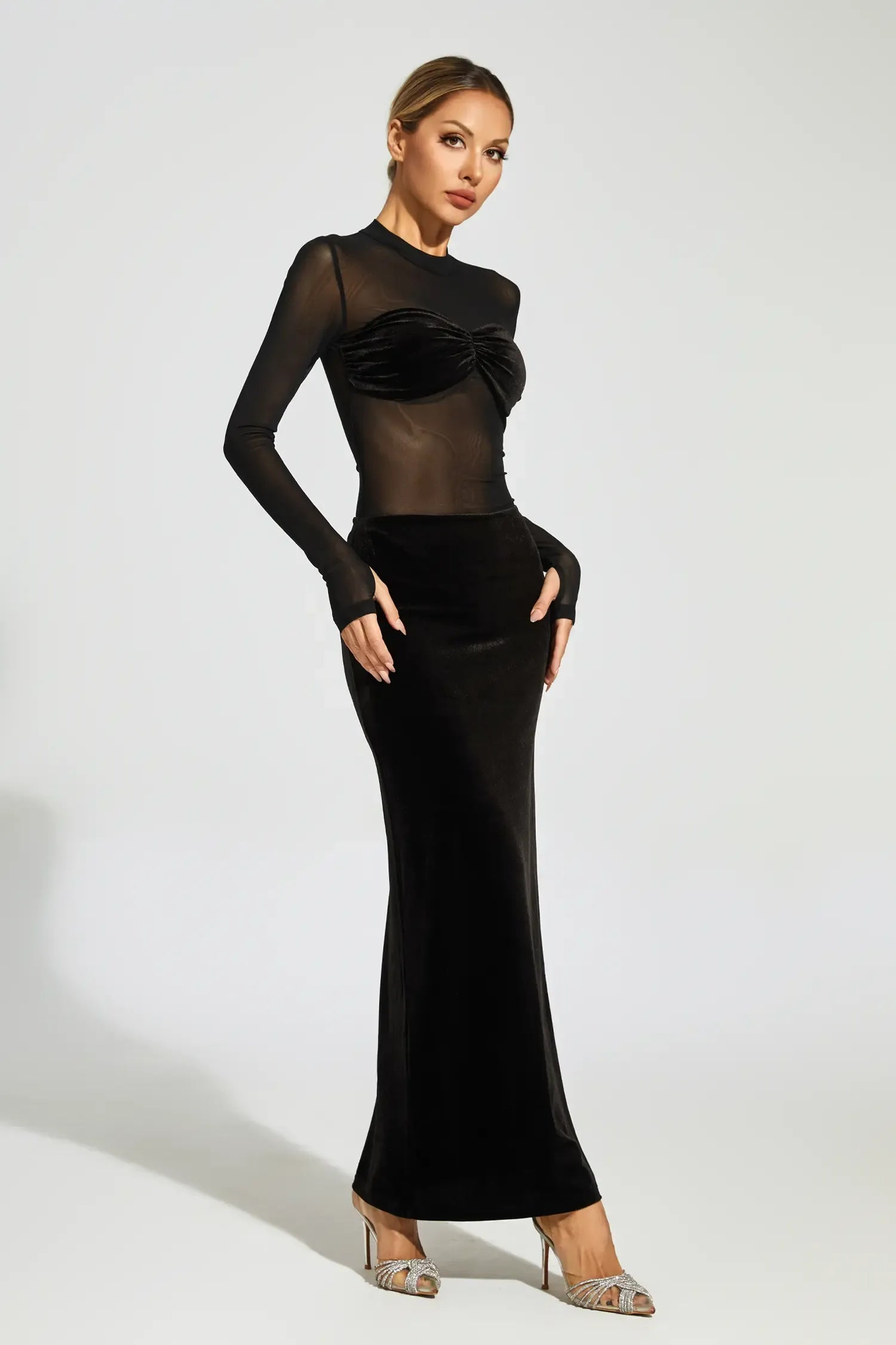 Bold Sheer Panel Maxi Dress