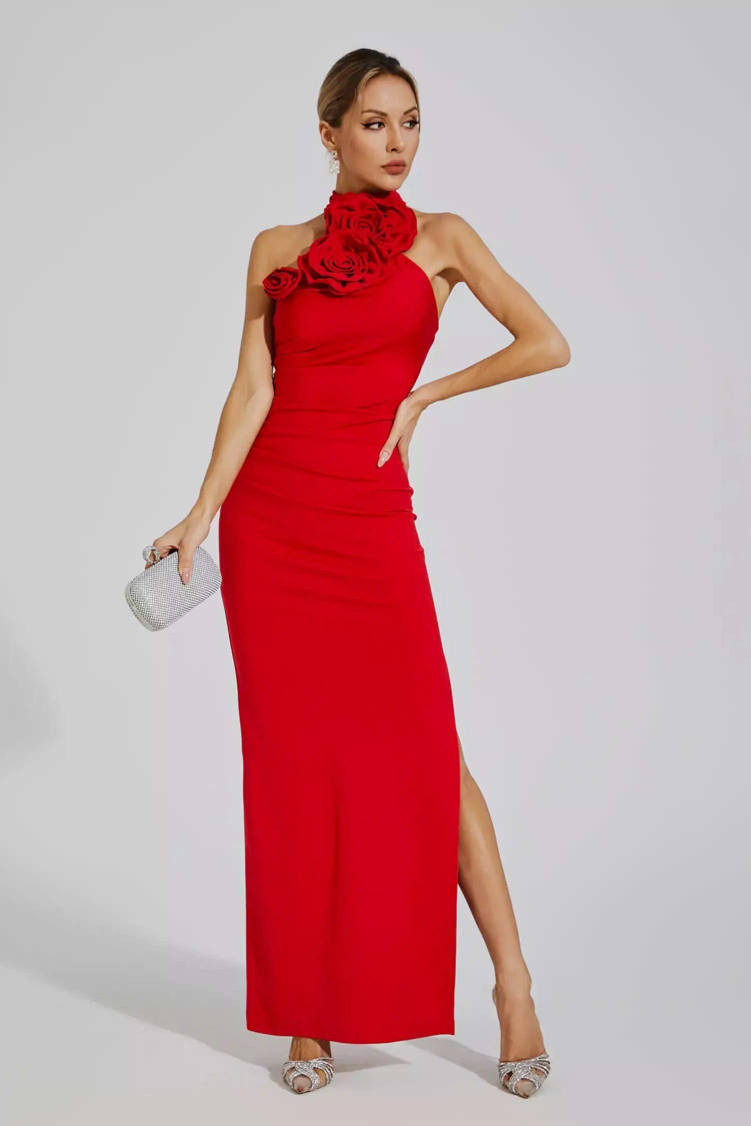 Red Floral Halter Maxi Dress - Sensual and Feminine Style