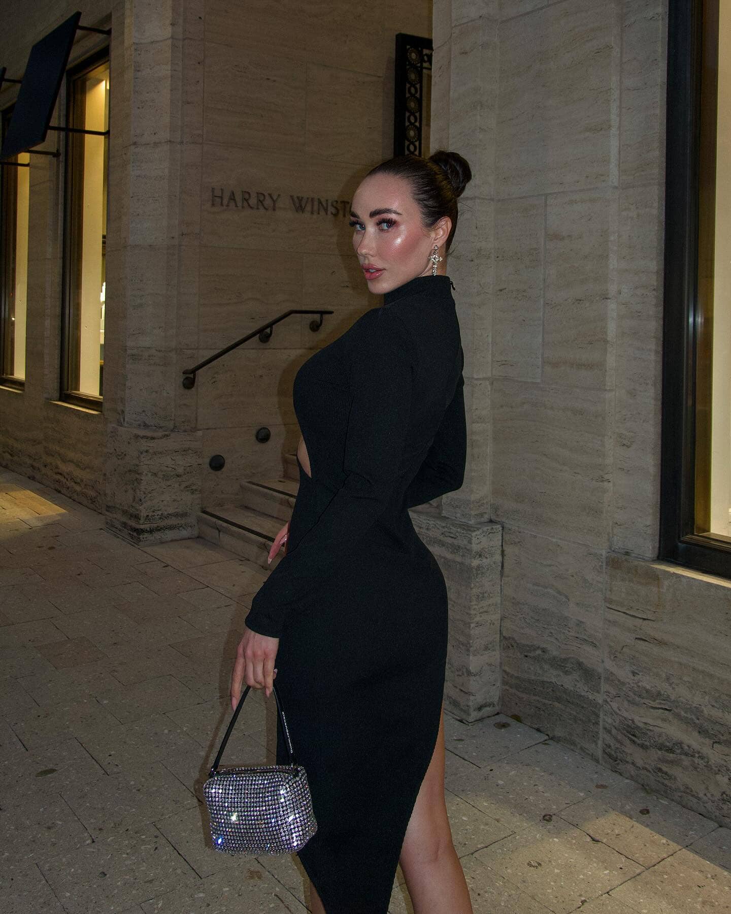 Asymmetrical Cutout Crystal Embellished Knit Dress
