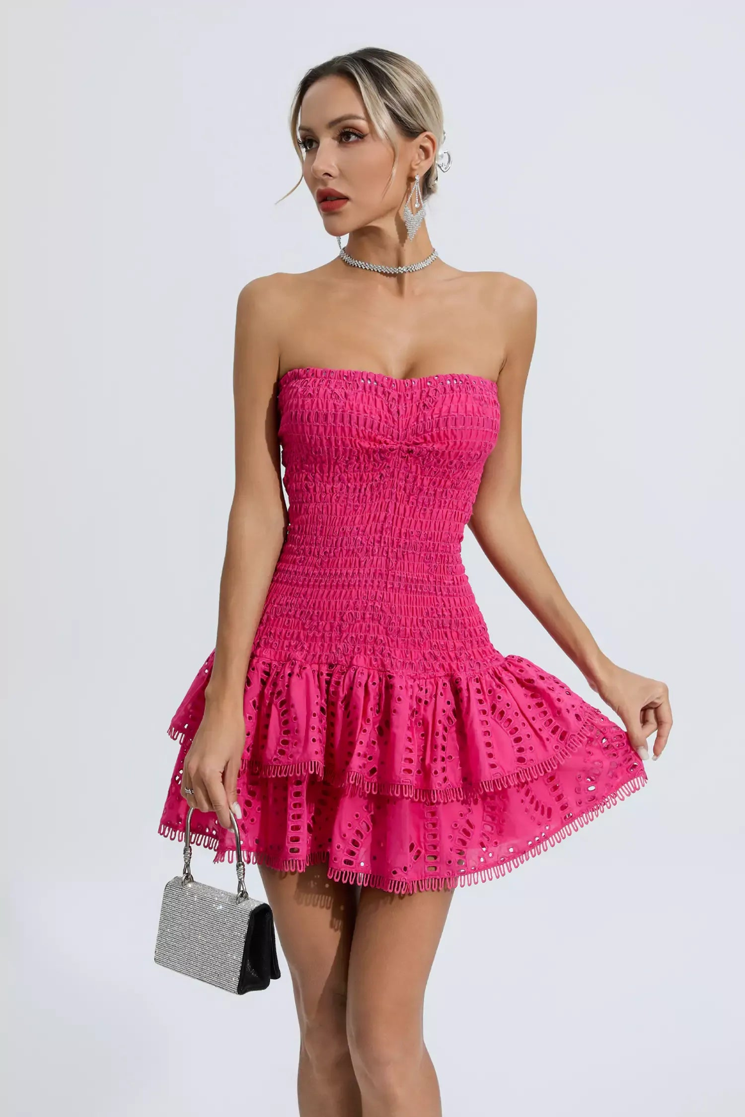 Rose Red Strapless Ruffle Mini Dress - Elegant & Alluring Style